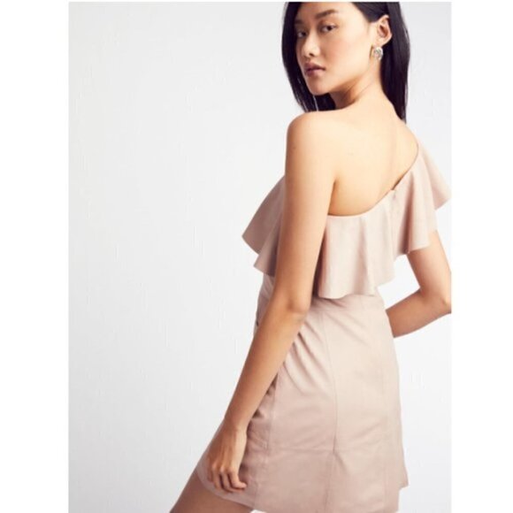 Free People Leather Dress XS Natalie Genuine One Shoulder Natural Cocktail Event - Picture 8 of 11